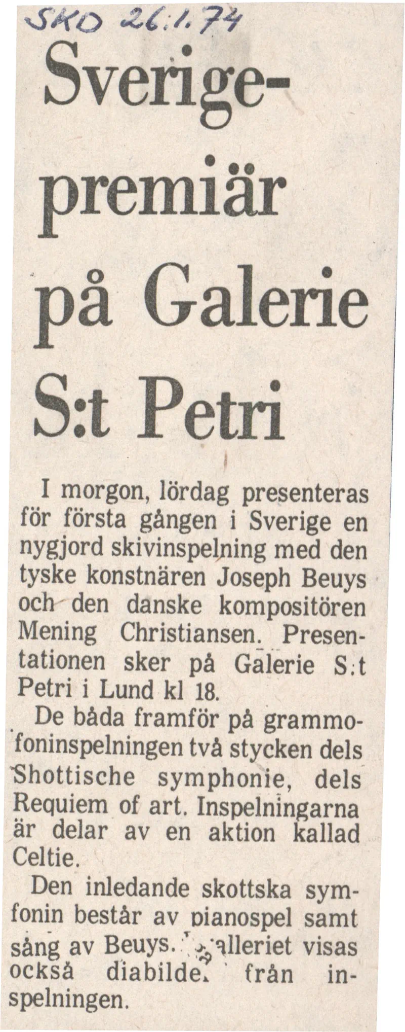 HENNING CHRISTIANSEN 26.01.1974 featuring the German artist Joseph Beuys