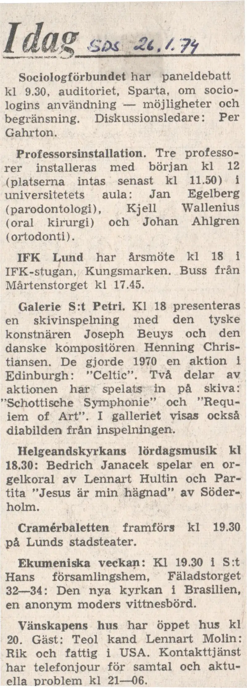 HENNING CHRISTIANSEN 26.01.1974 featuring the German artist Joseph Beuys