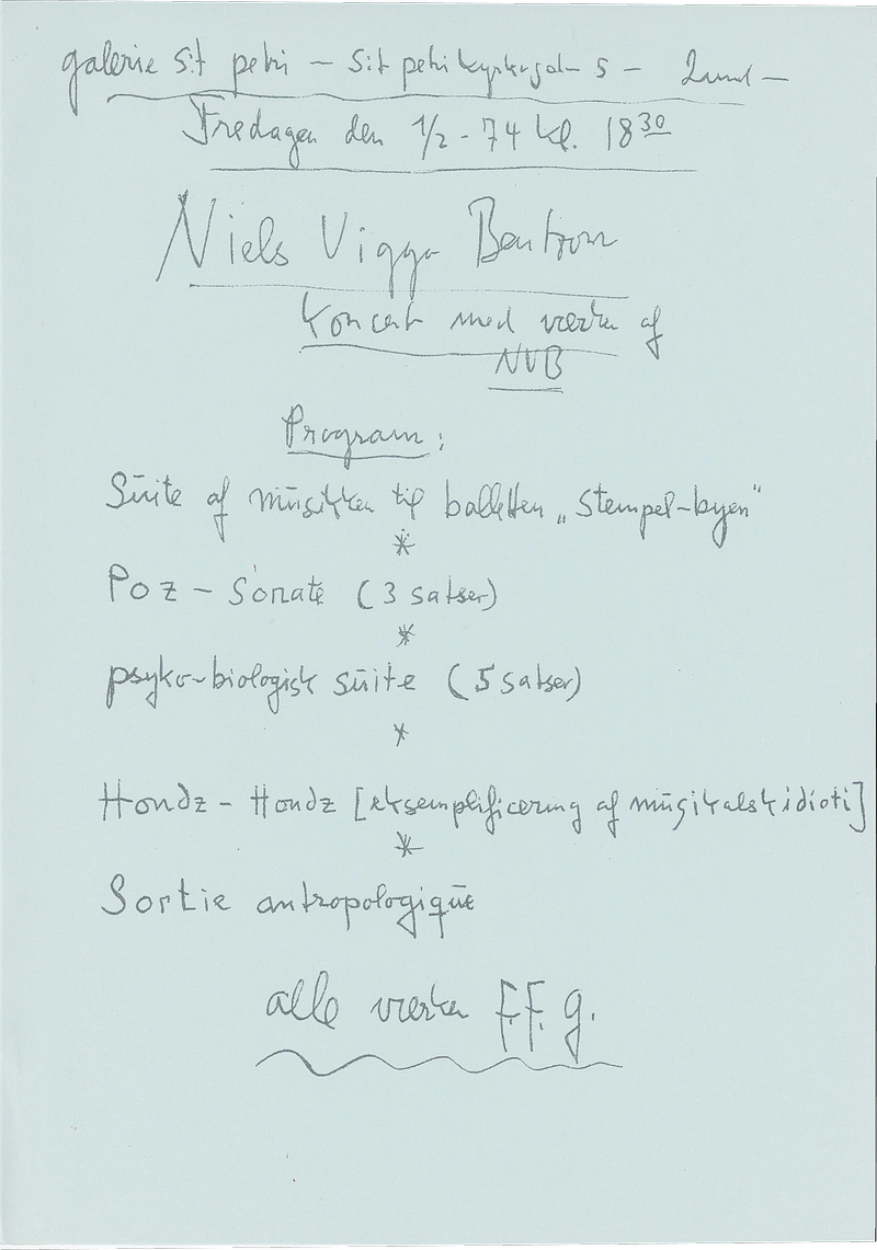 NIELS VIGGO BENTZON KONCERT MED VERTE AF 01 -13.02. 1974