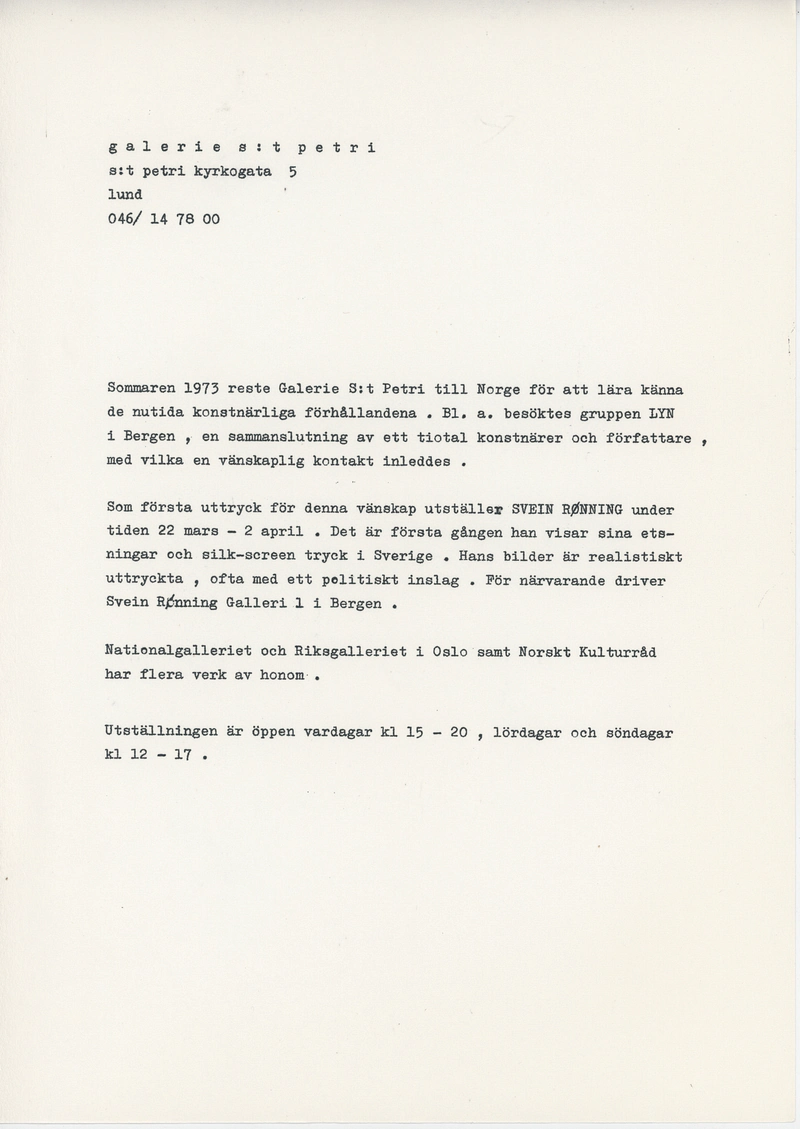 SVEIN RØNNING 22.03 - 02.04.1974