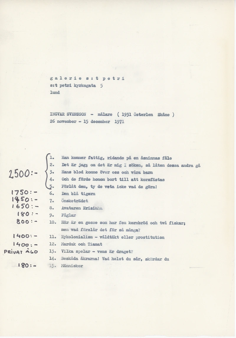 26.11 - 15.12.1971 INGVAR SVENSSON — Sheet 1