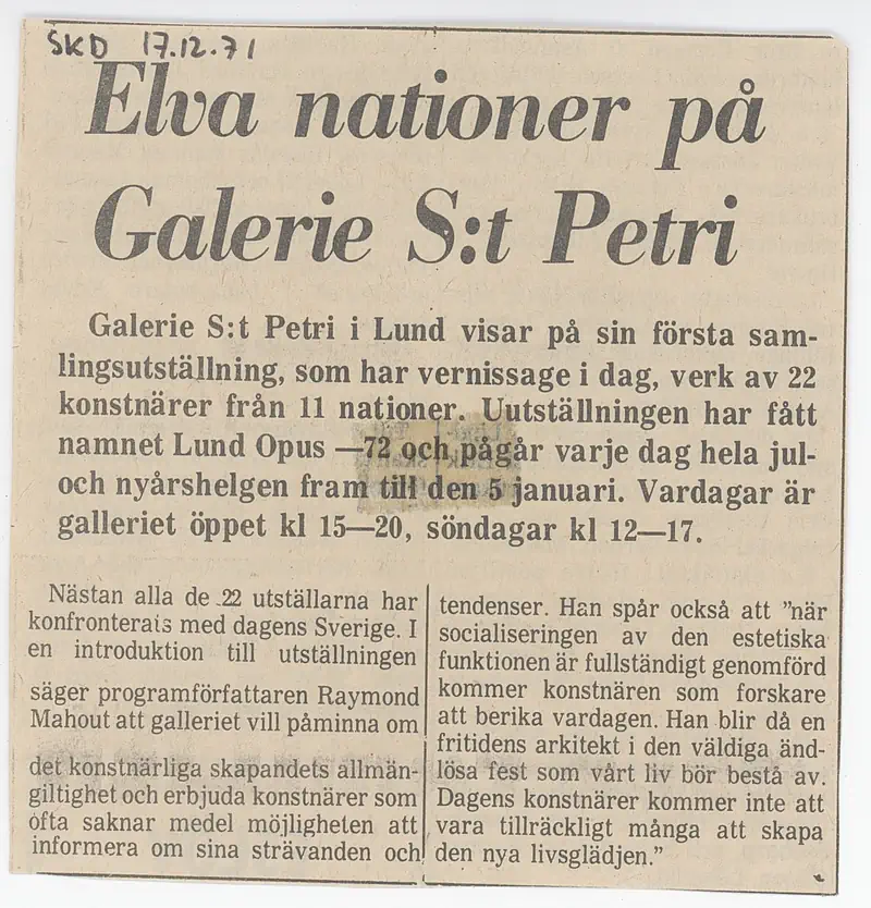 17.12.1971 - 05.01.1972 LUND OPUS - 72 — Sheet 1