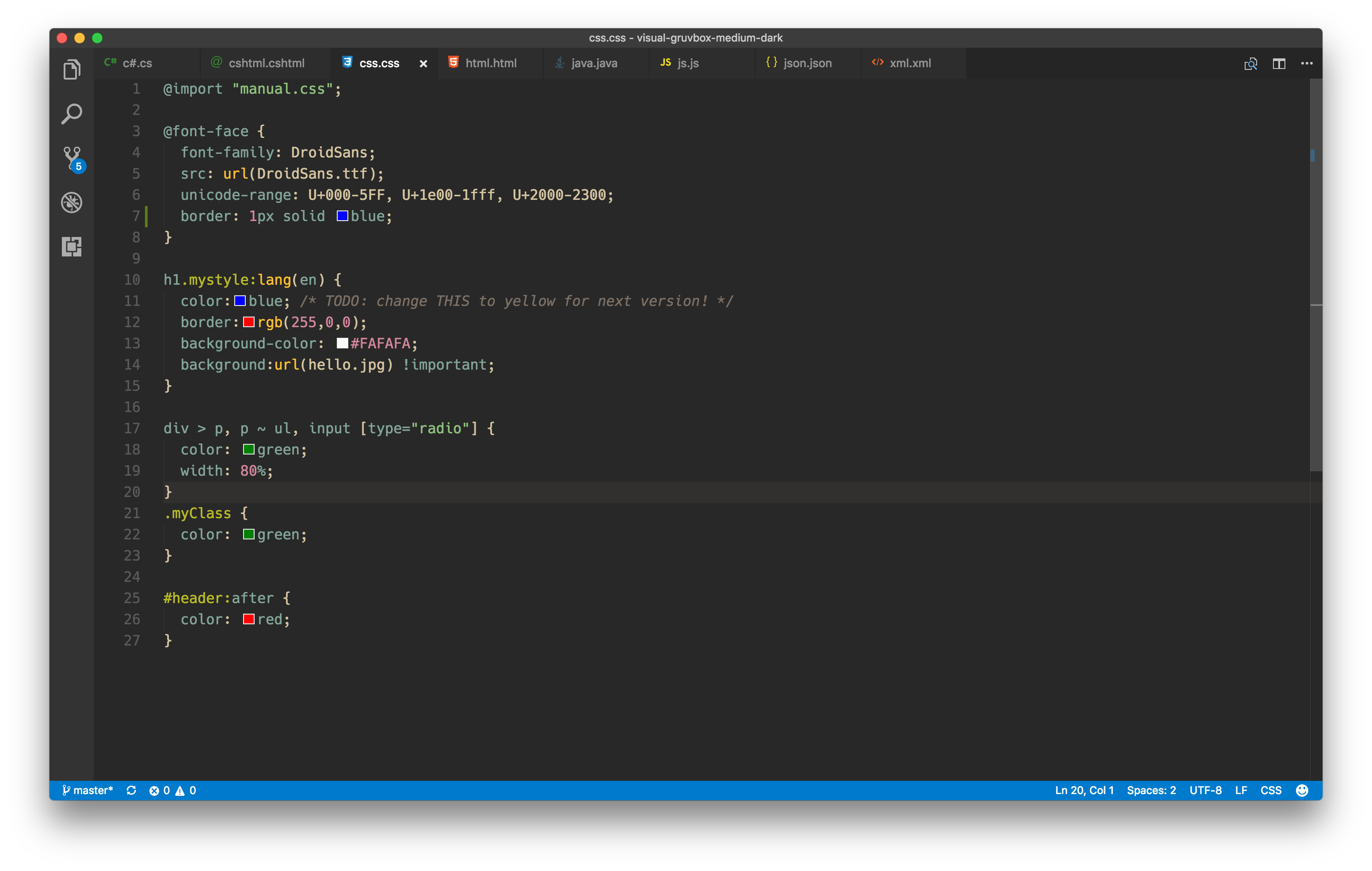 how to use visual studio code and css