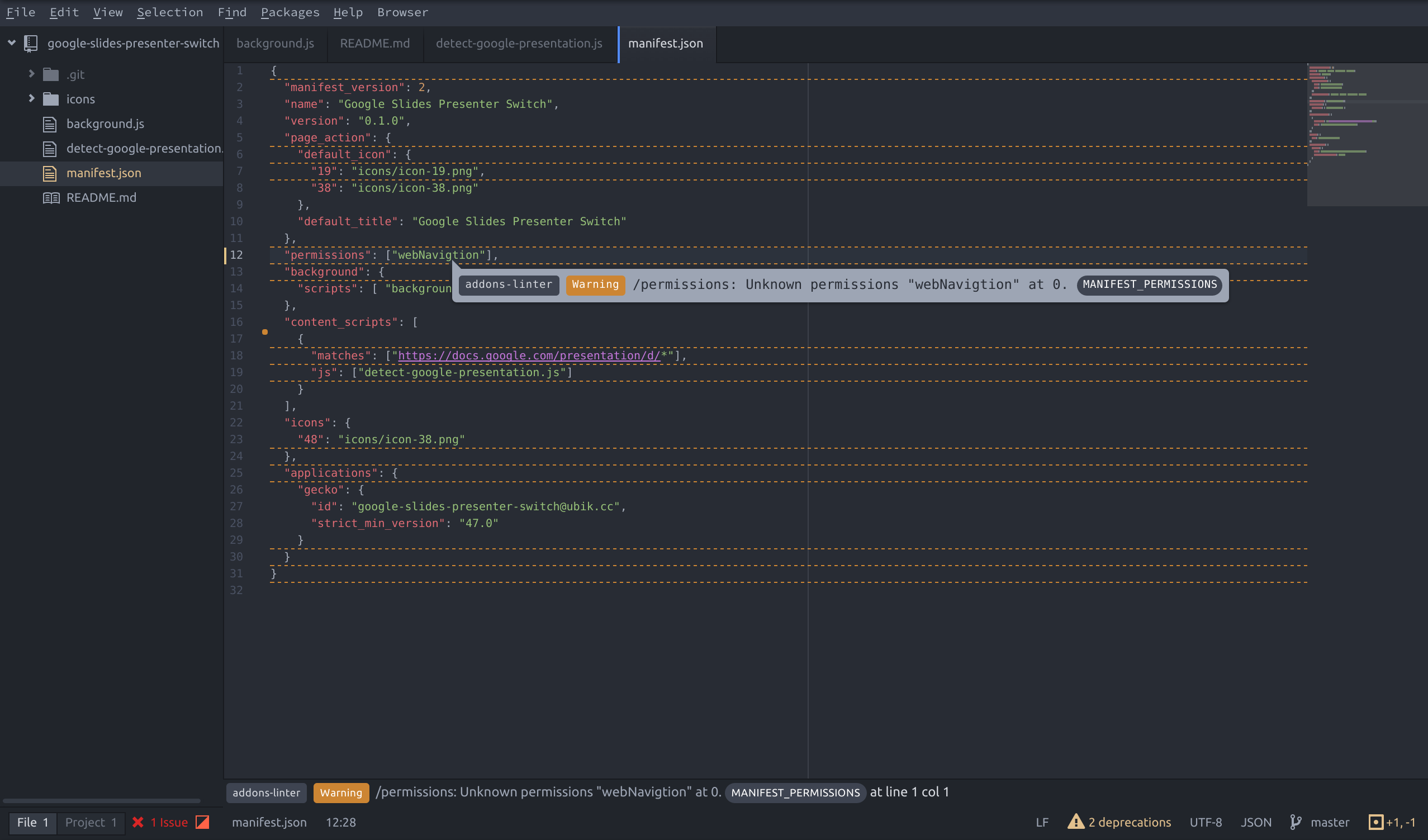 Screenshot of atom-webextensions in action