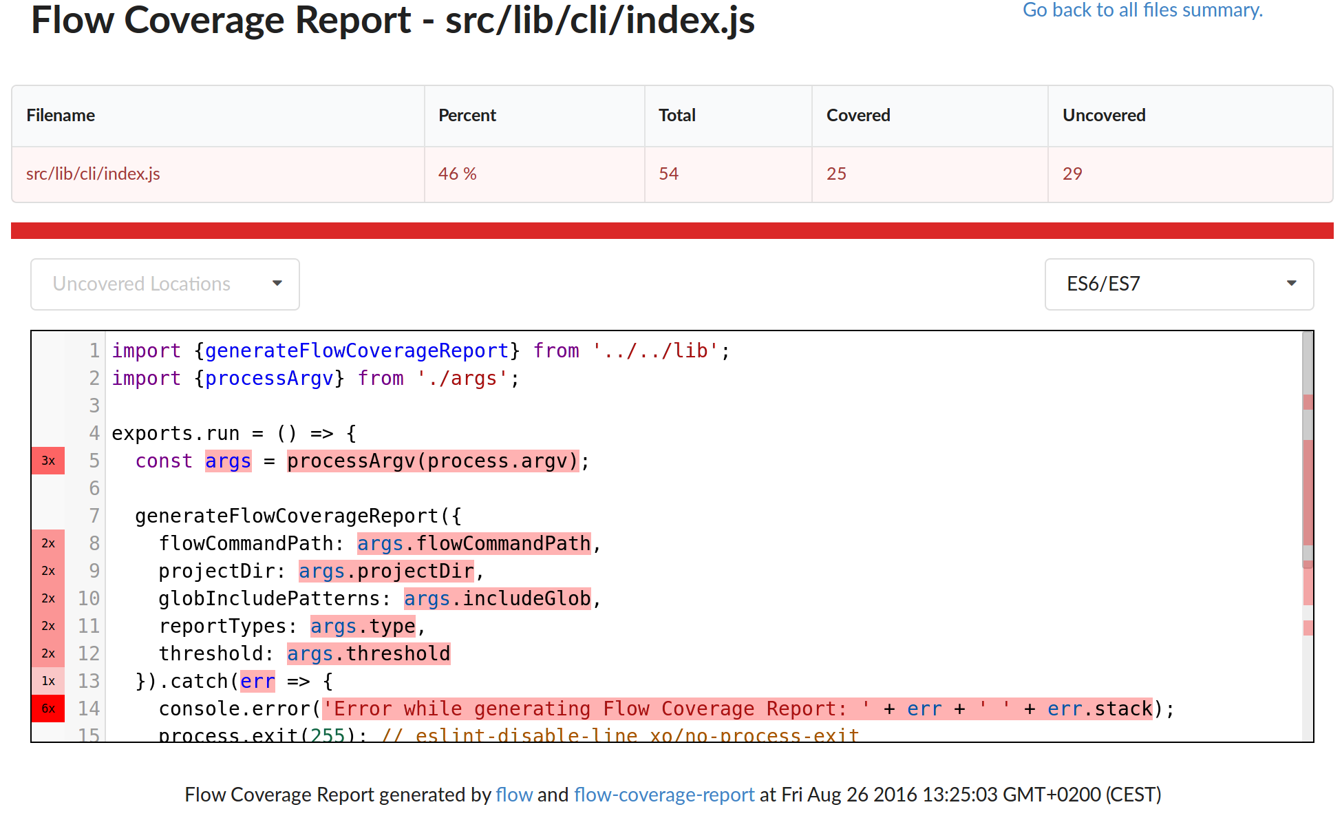 Screenshot flow coverage report sourcefile