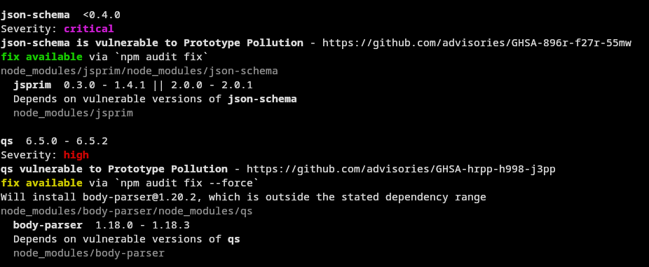 NPM audit - screenshot