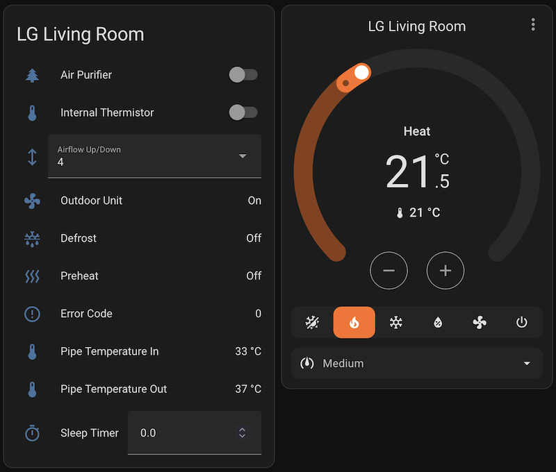 Screenshot of Home Assistant dashboard