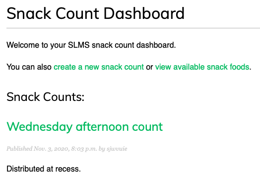 Snack Dashboard