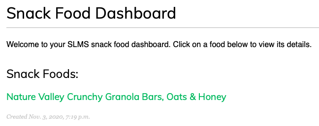 Snack Food Dashboard