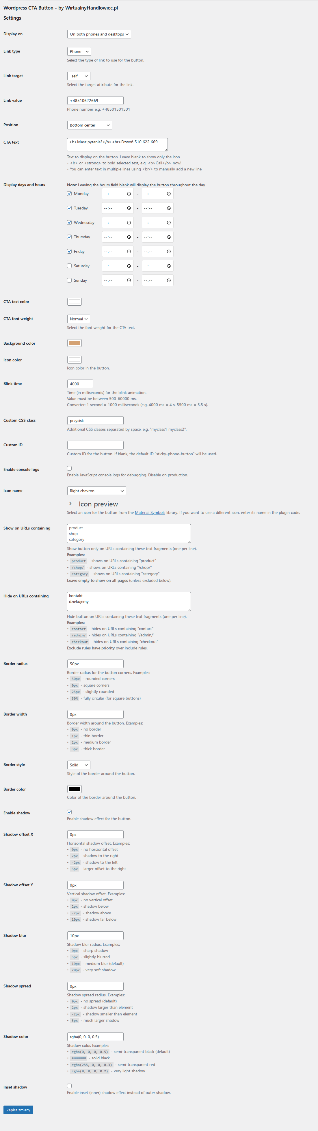 Settings preview
