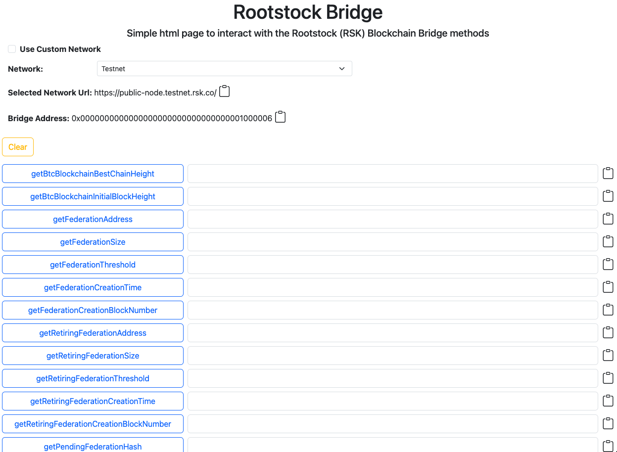 Rootstock bridge html utility project