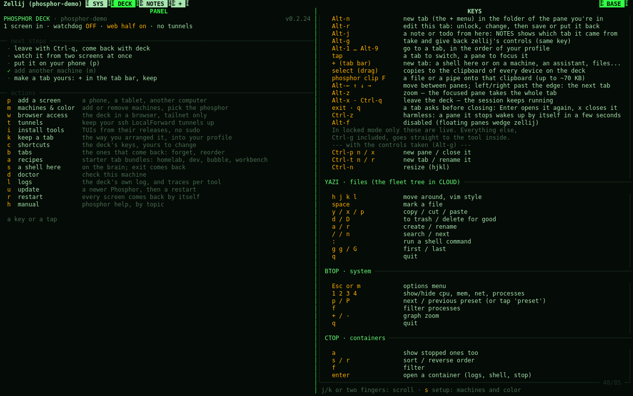 The DECK tab: next steps, every action, and the key guide