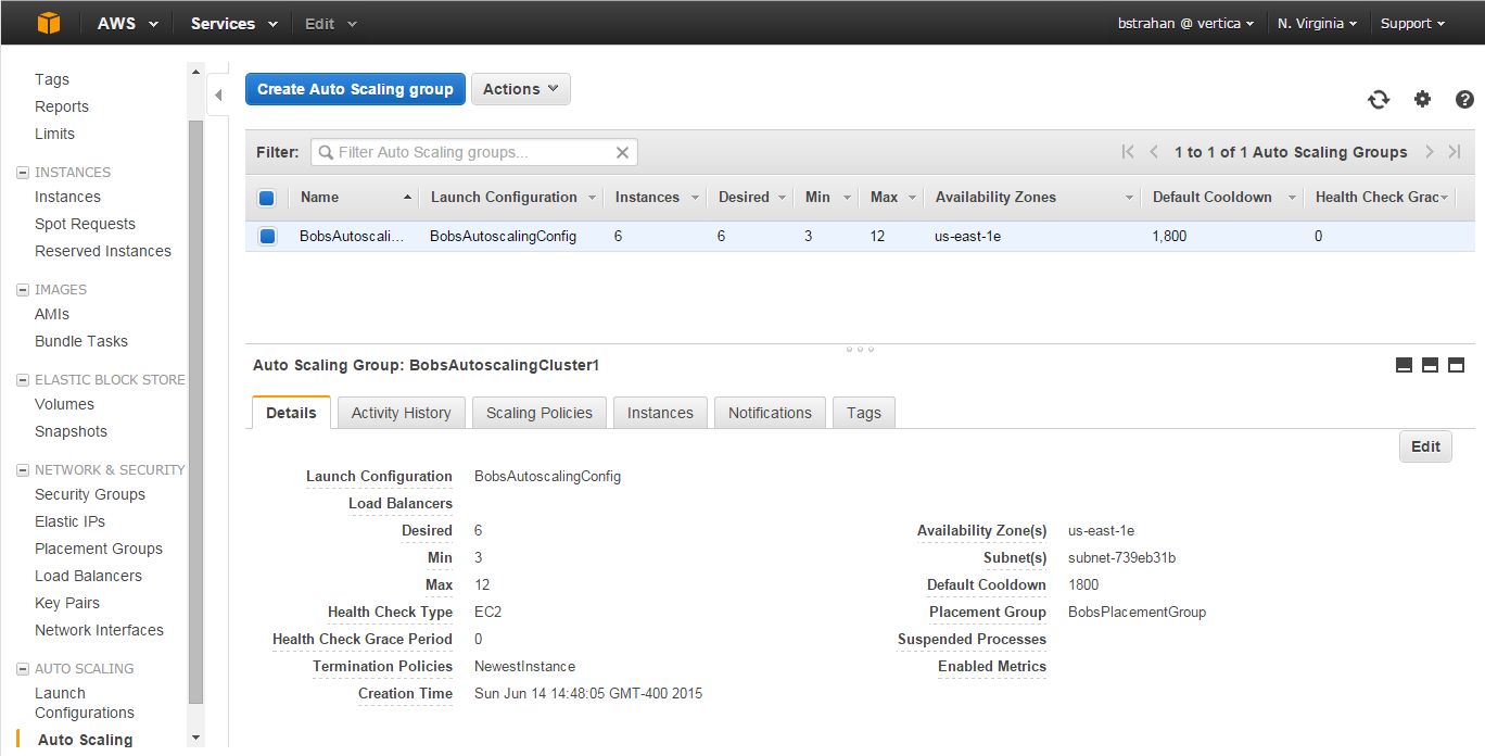 EC2 Auto Scaling Group view