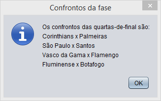 Tela de mata-mata, que mostra os confrontos sorteados para a fase de quartas-de-final do campeonato