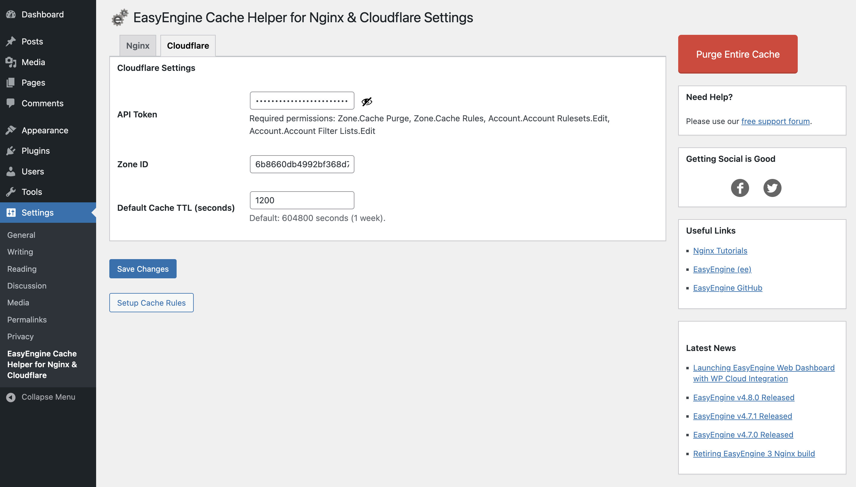 Remaining settings