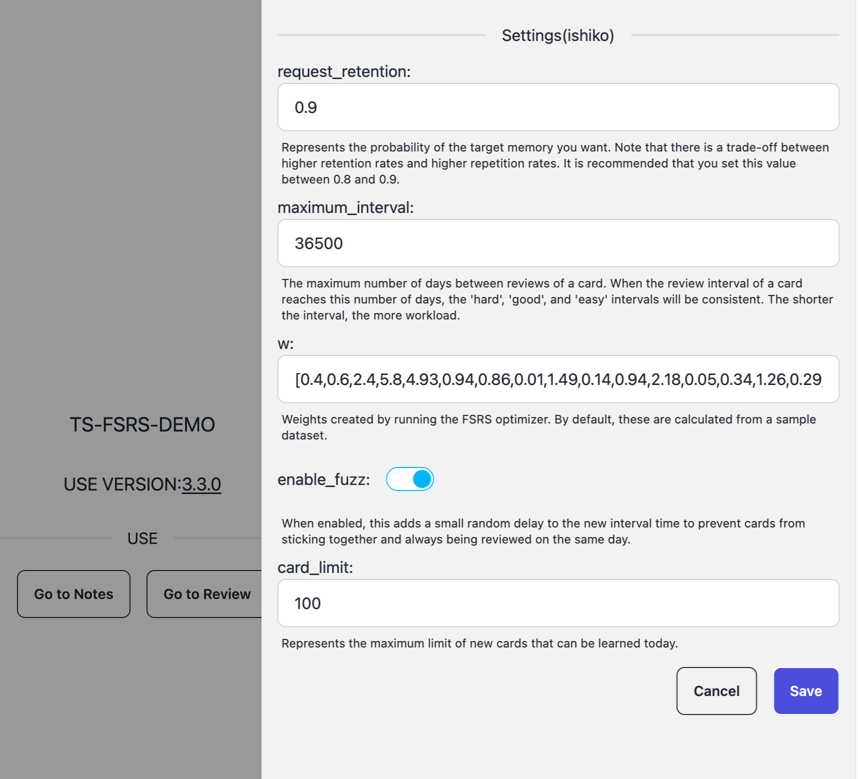 FSRS Settings