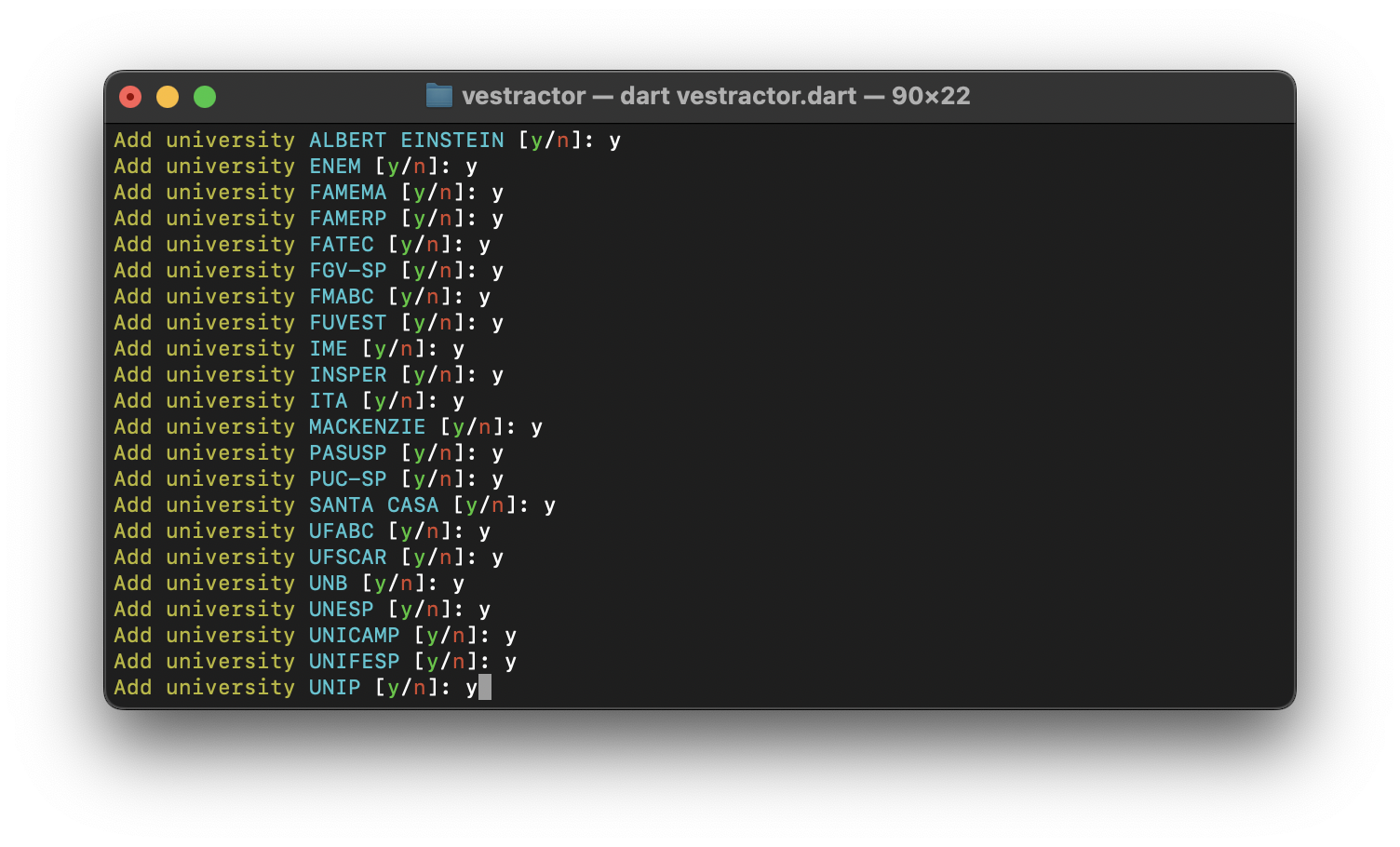 Demonstration of the program running in a terminal