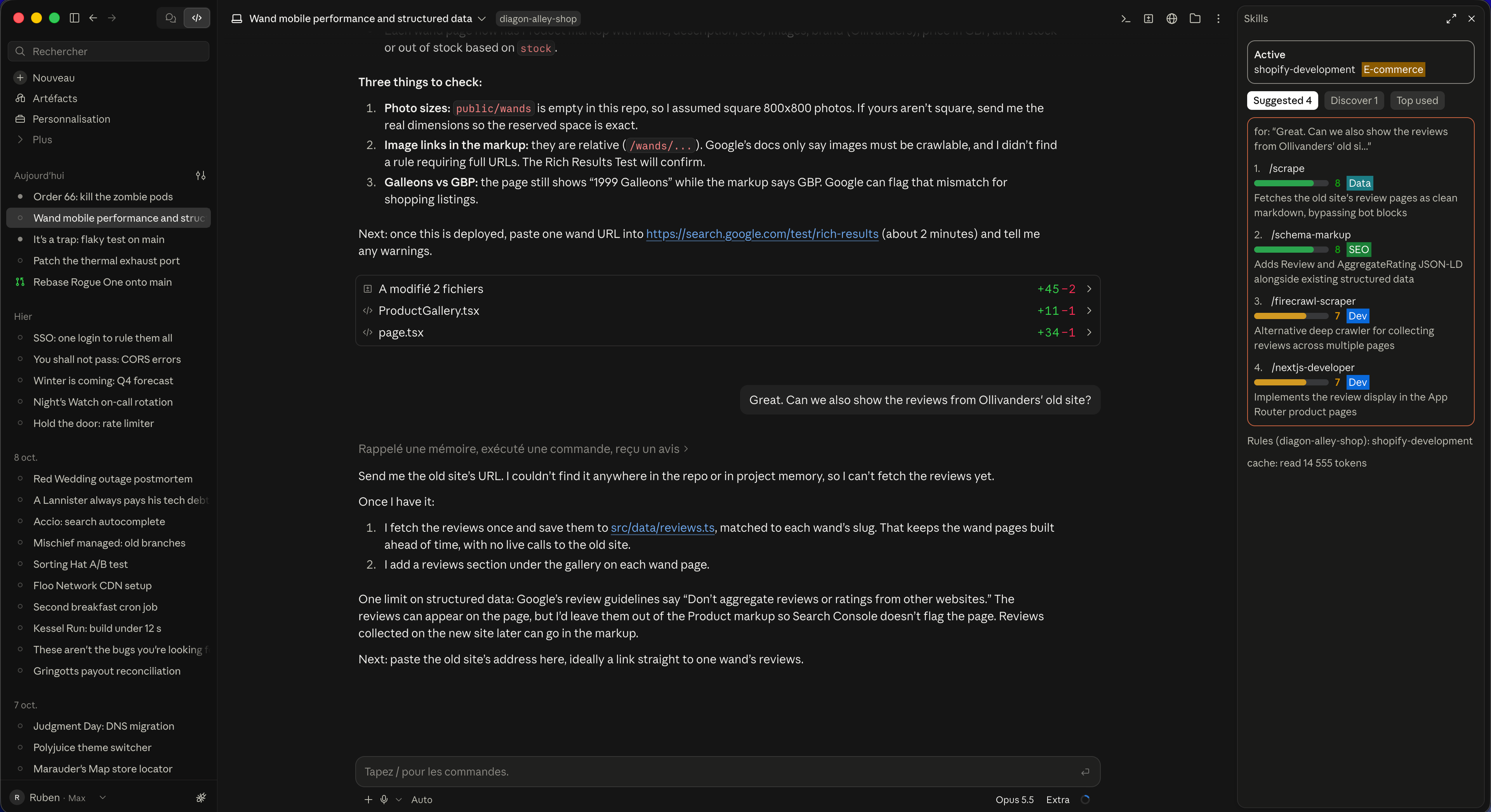 skills-panel next to a conversation in the Claude Code desktop app