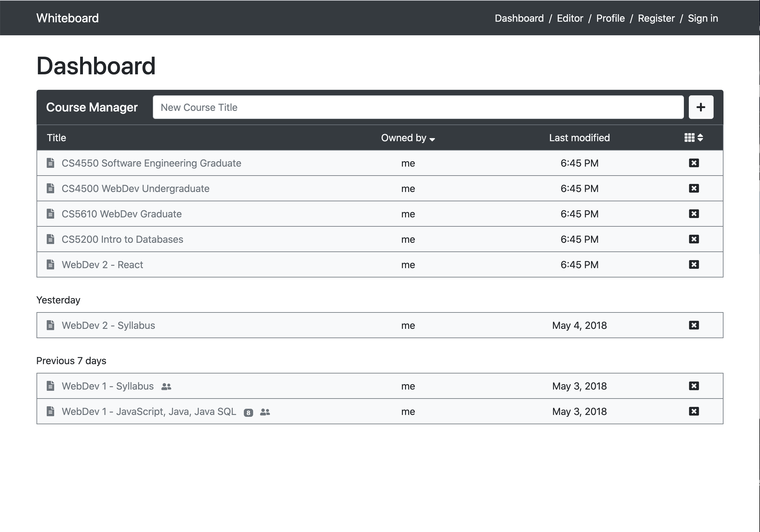 Whiteboard Dashboard