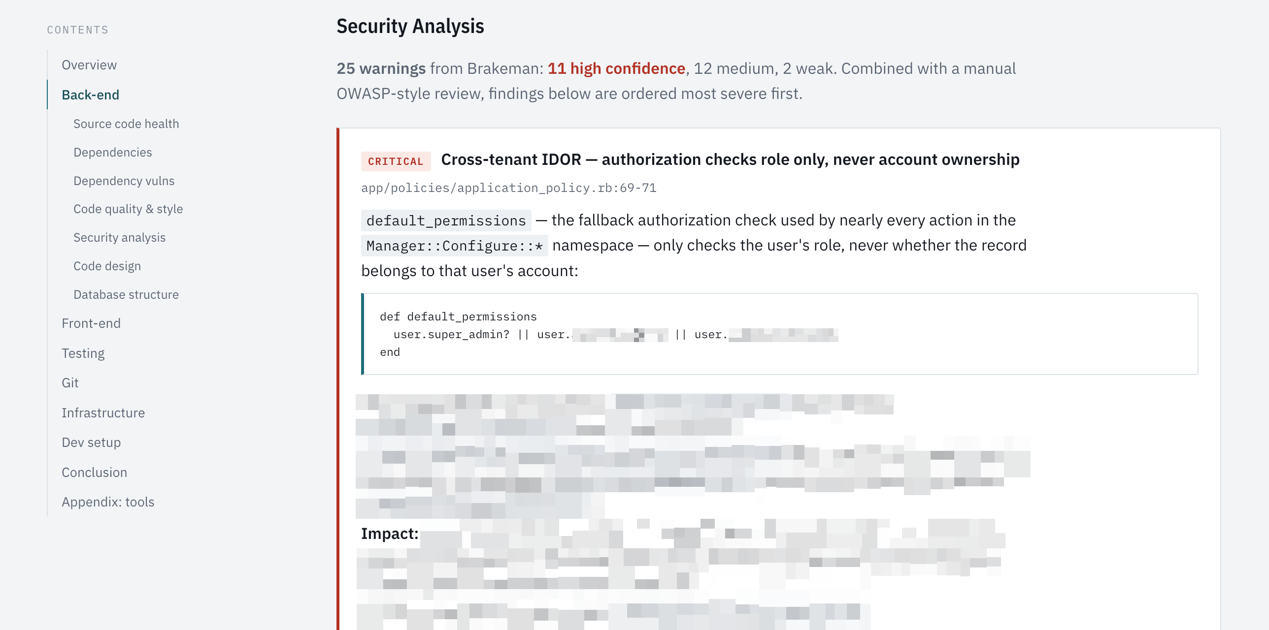 Audit report security finding