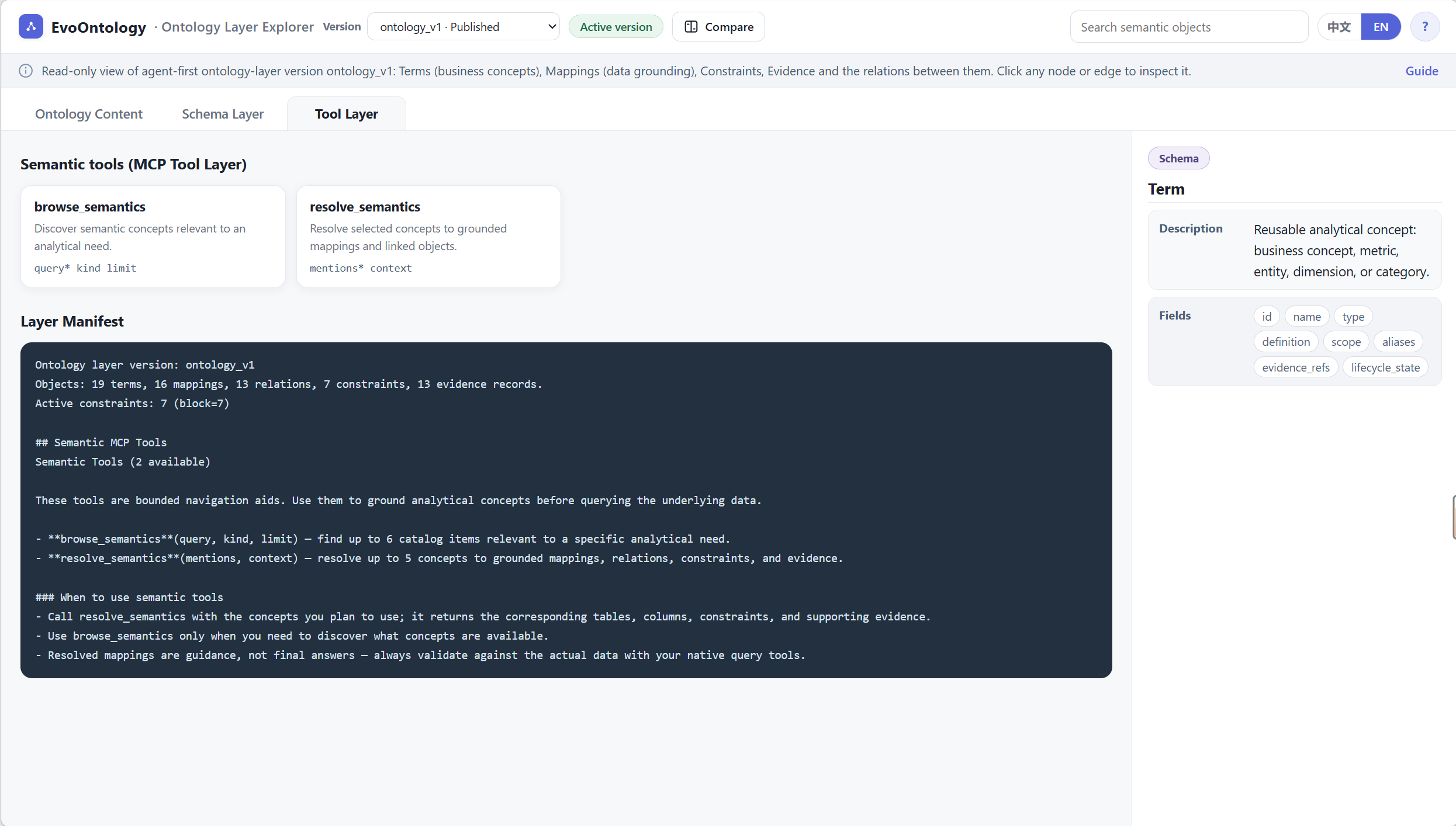 Tool Layer in the EvoOntology explorer