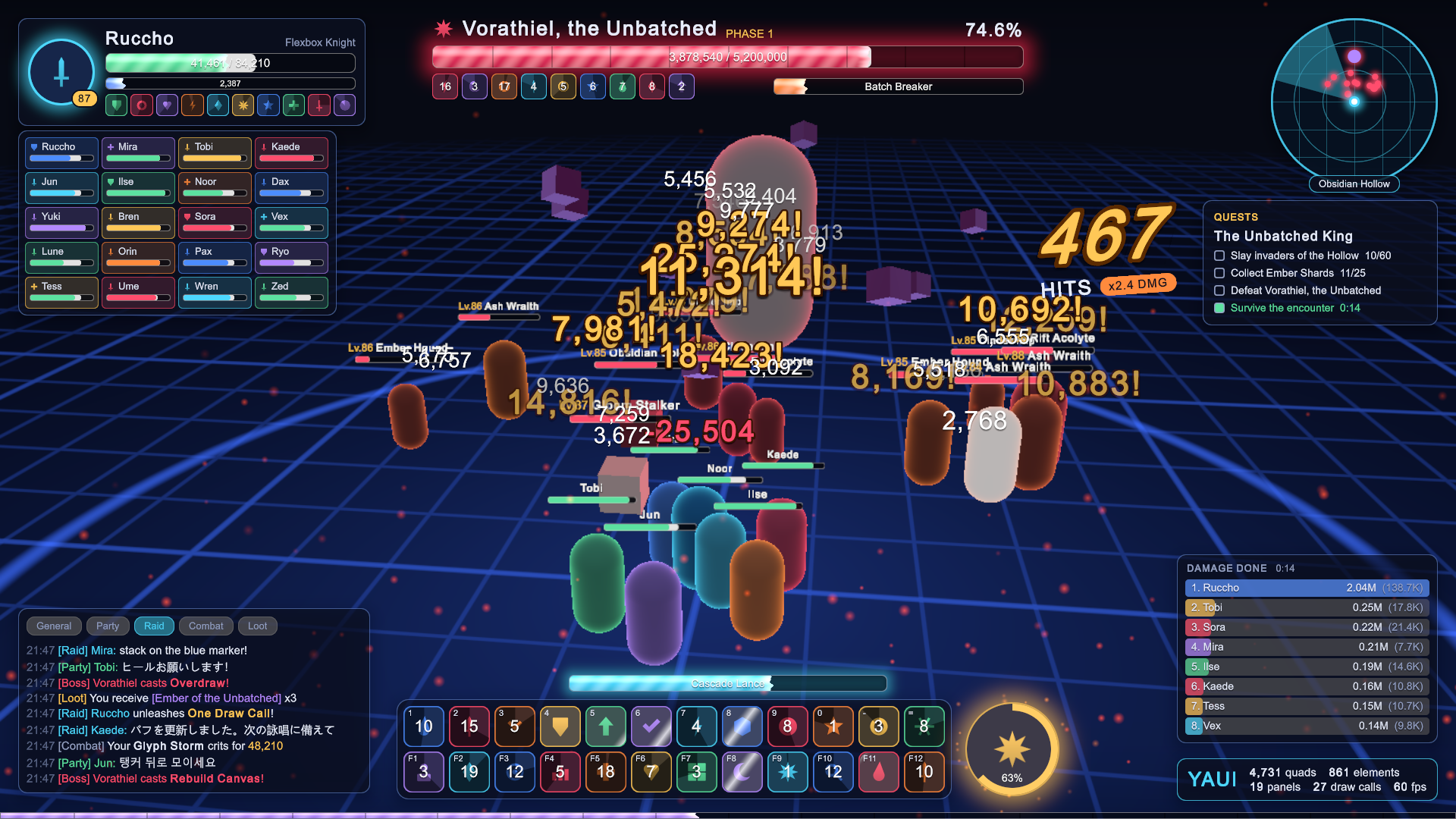 A raid battle HUD over a 3D scene