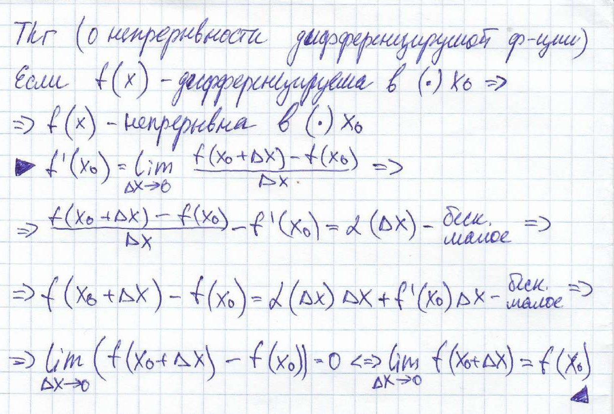 О непрерывности дифференцируемой функции