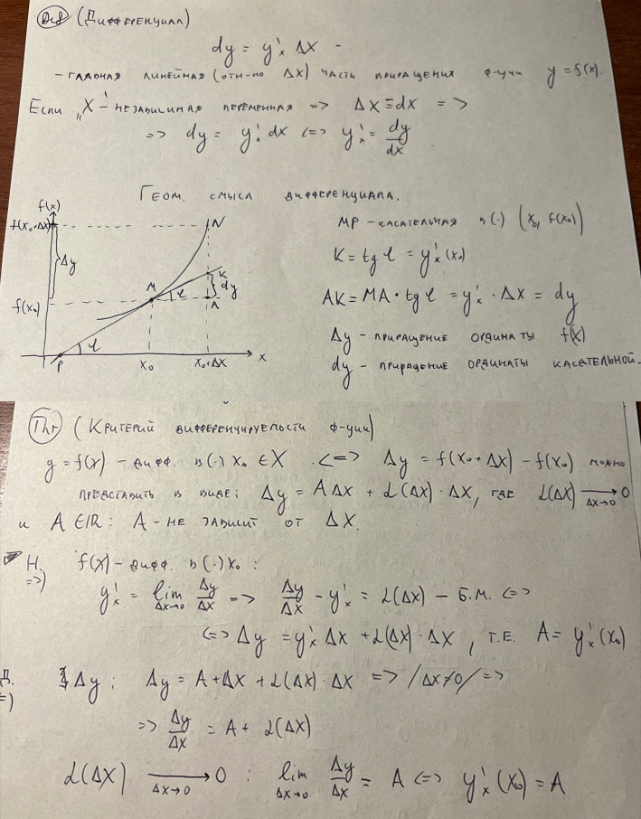 Дифференциал и геометрический смысл, критерий дифференцируемости функции