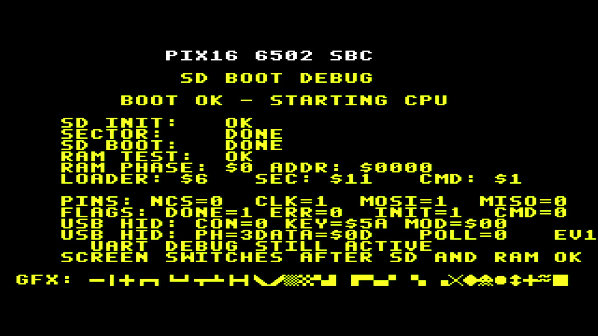 Tang Primer 20K HDMI boot/debug screen