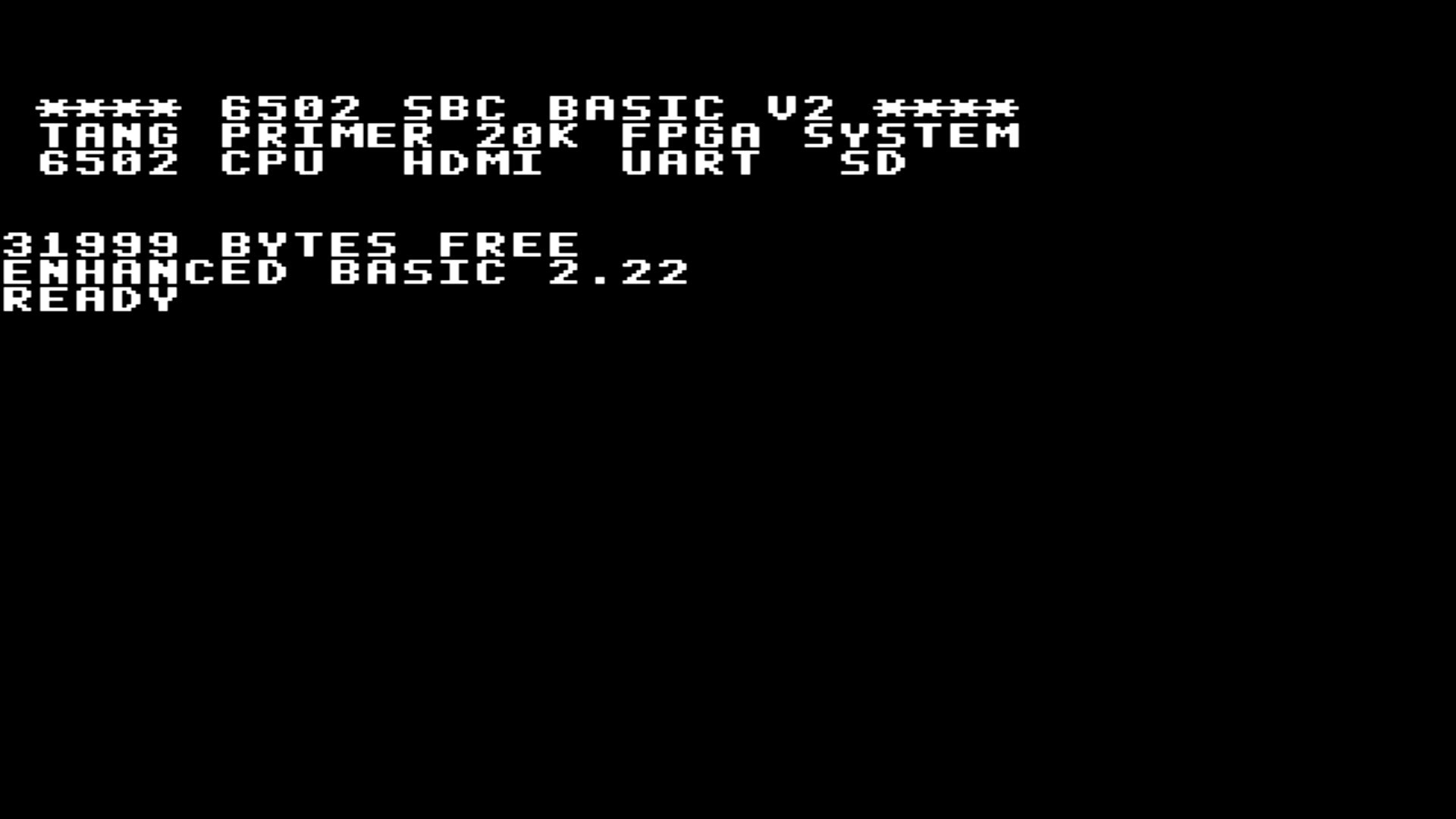 EhBASIC boot screen on FPGA HDMI