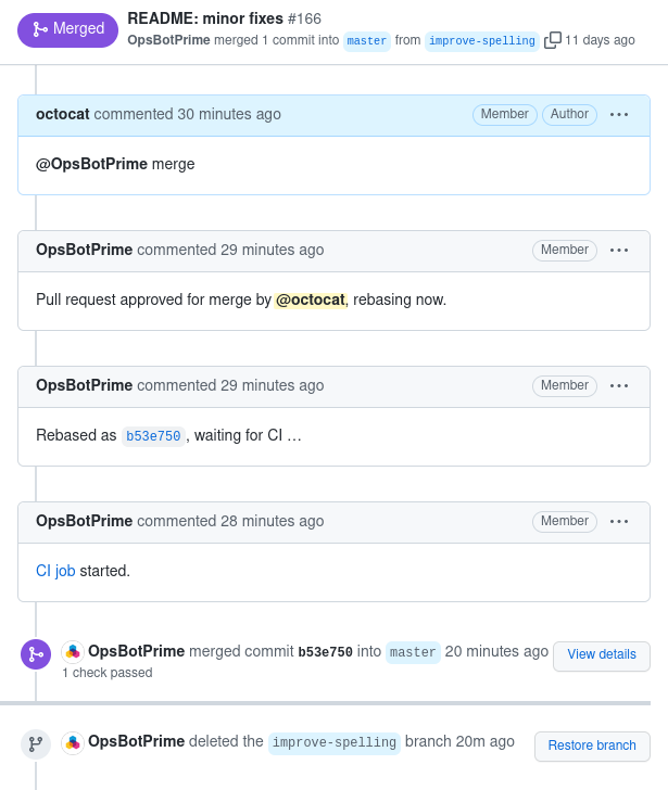 GitHub comments to and by Hoff