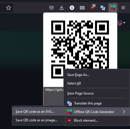 滑鼠右鍵點 QR code -> Offline QR Code Generator -> 儲存 QR code as SVG…