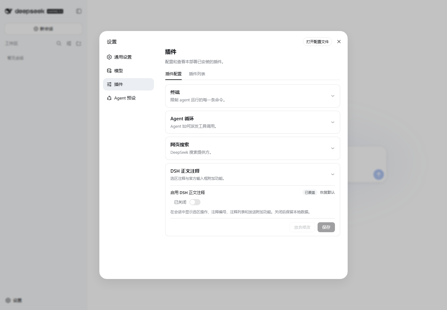 DSH 插件配置中的正文注解开关