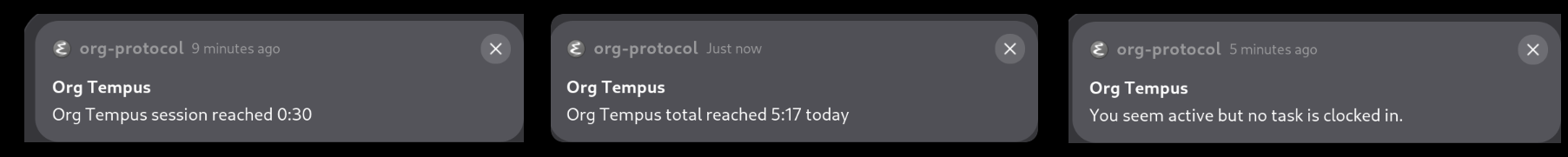 Session threshold, total time threshold, and activity-without-a-clock notifications