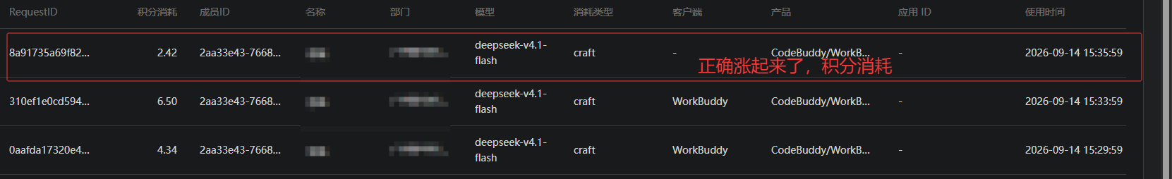 修复后：用量明细按轮聚合