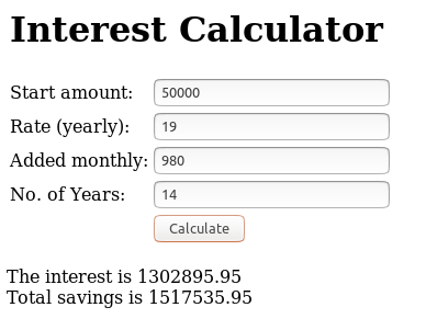 Screenshot of compounding interest calculator