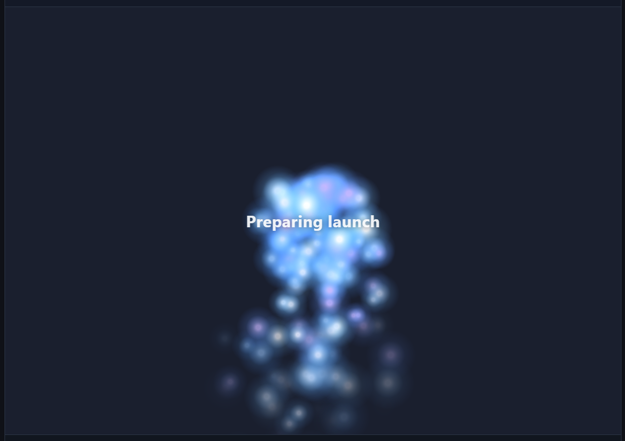 pulsingStarfield prefab with a Preparing launch label
