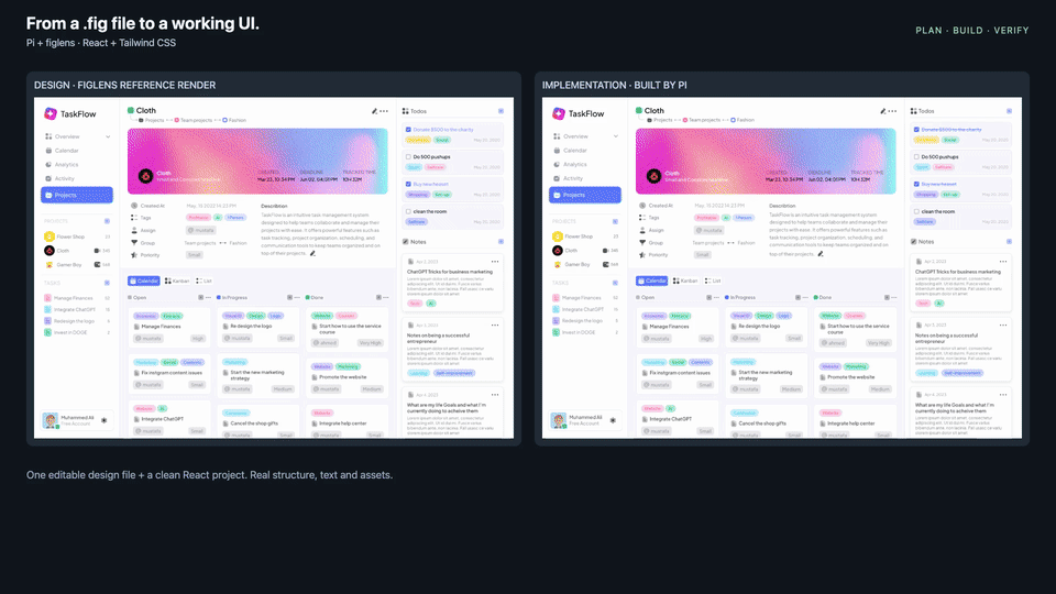 Pi plans a local design and builds React beside the live browser