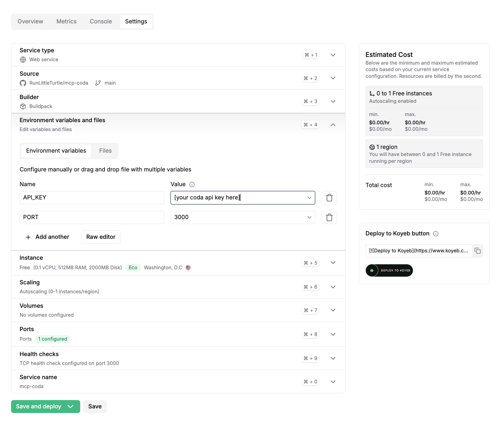 Koyeb environment variables