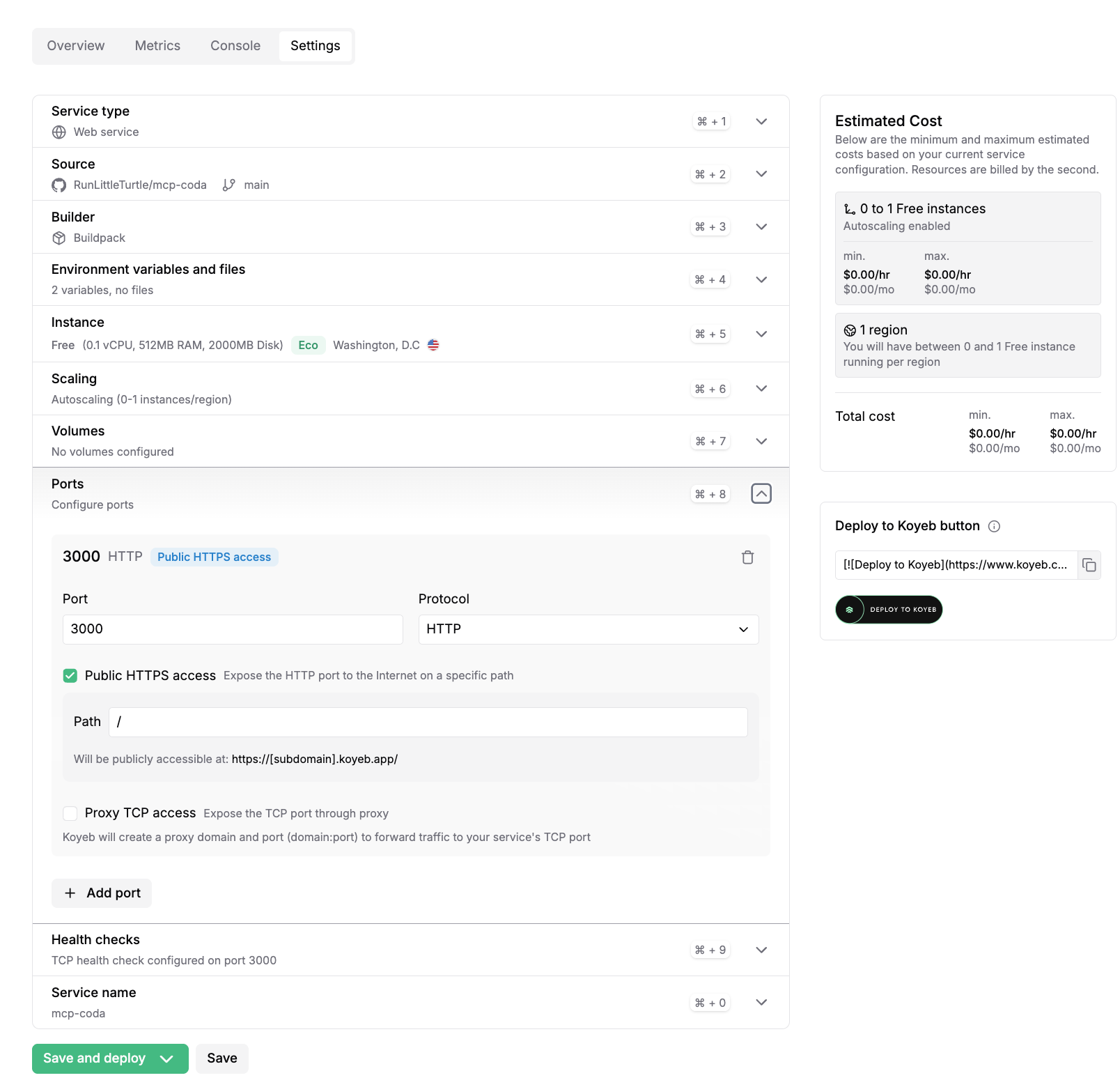 Koyeb port configuration