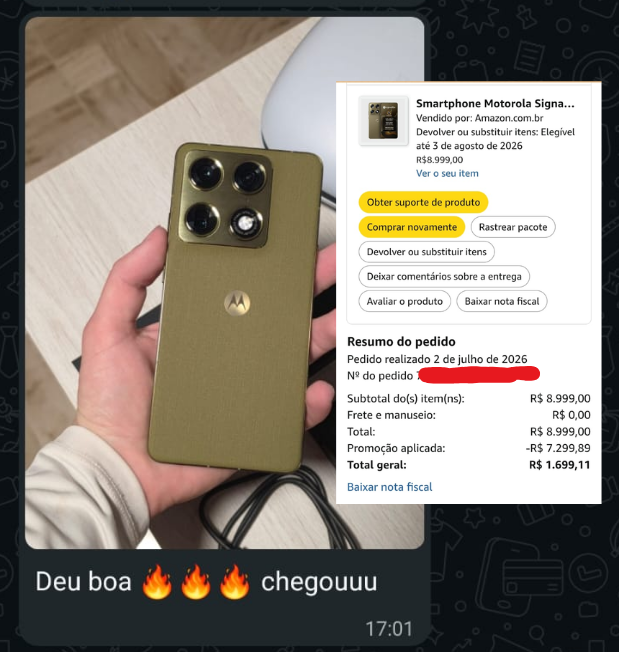 Comprovante de compra de smartphone por R$ 1.699