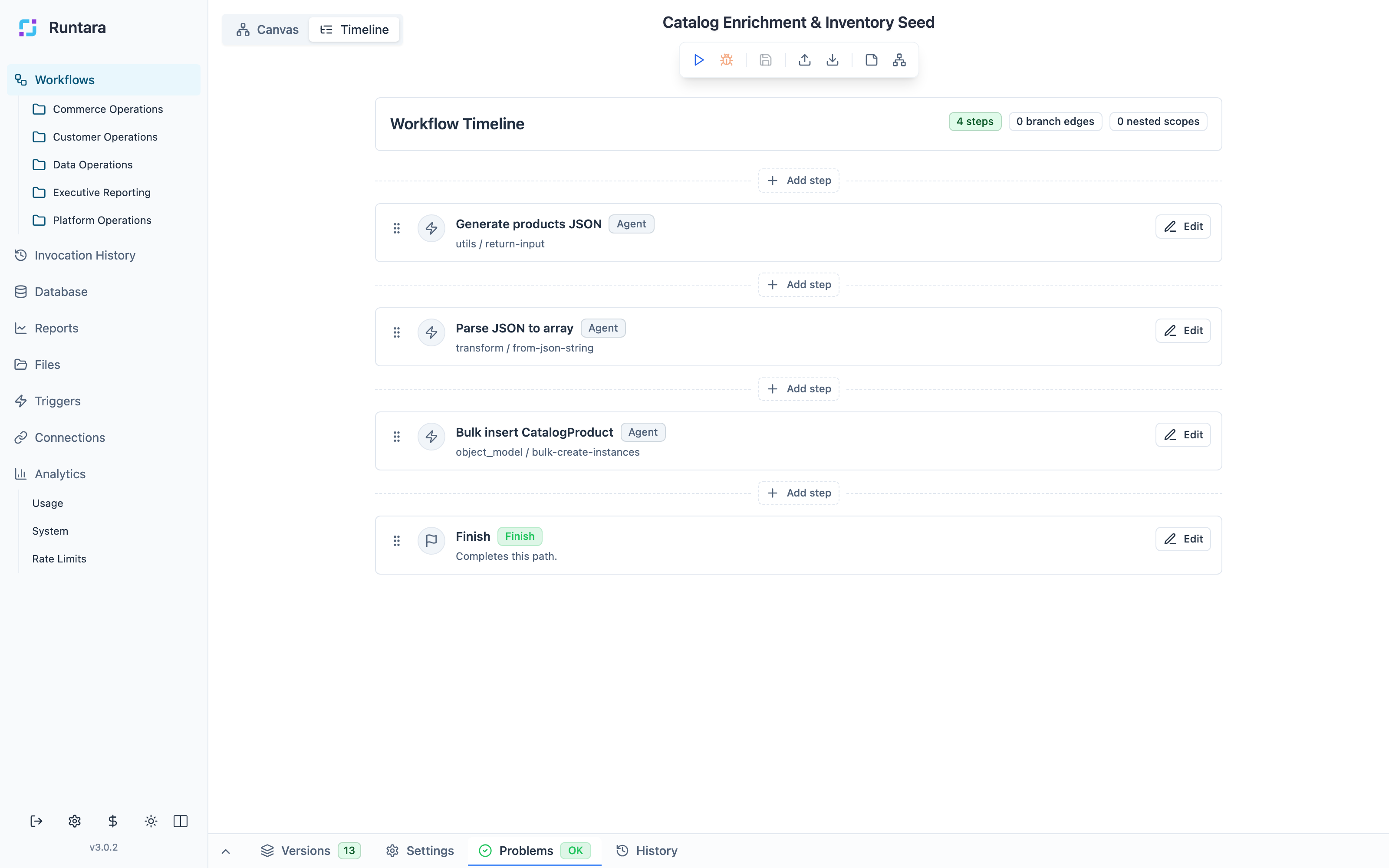 Runtara workflow timeline builder