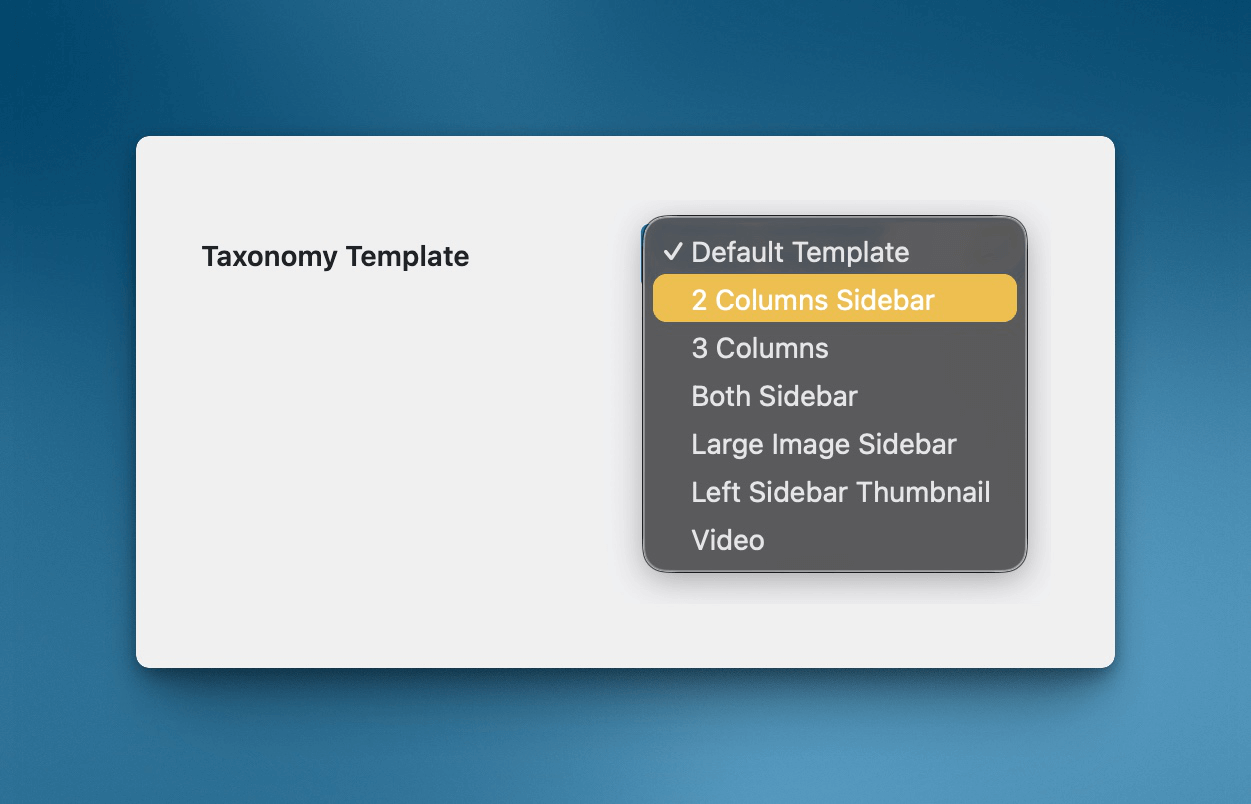 Template selection dropdown