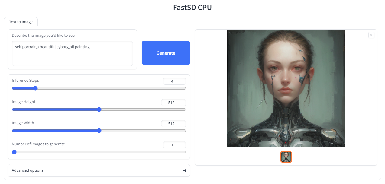 FastSD CPU WebUI Screenshot