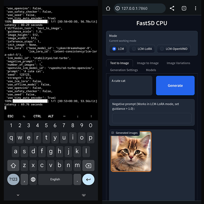 FastSD CPU Android Termux Screenshot