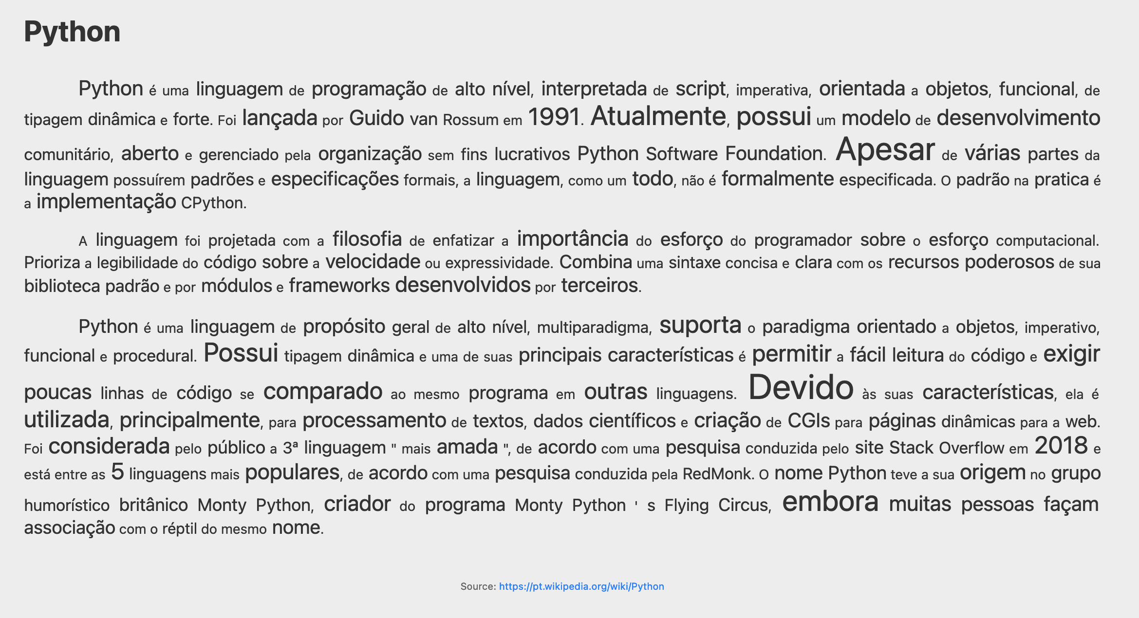 Outro exemplo com o conteúdo da sumarização de um texto em português.