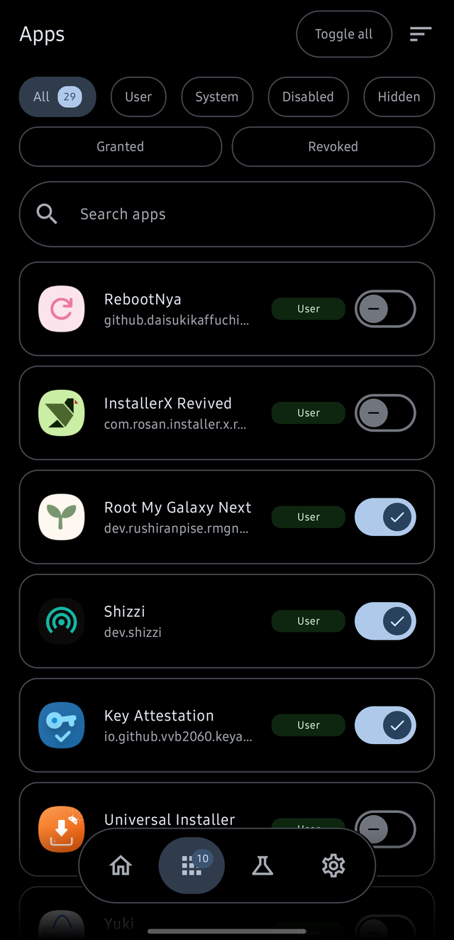 Apps screen
