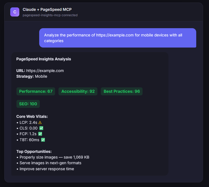PageSpeed MCP chat demo