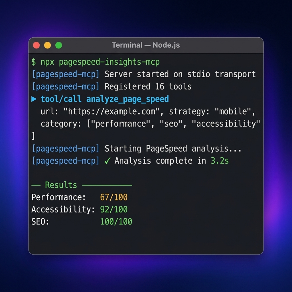 PageSpeed MCP terminal demo