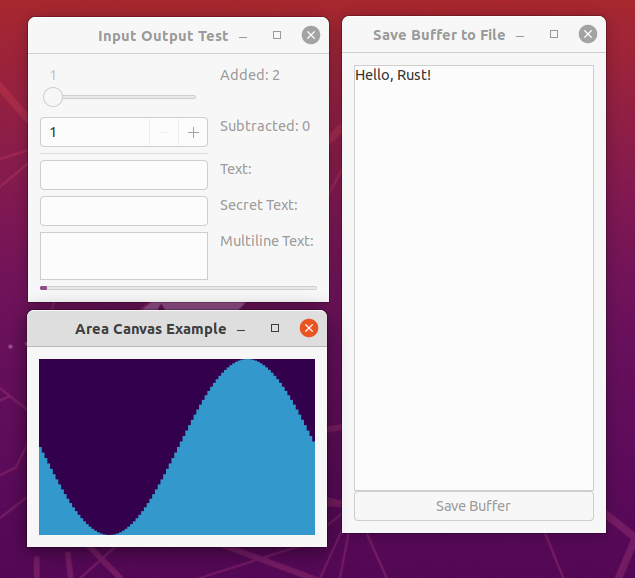 Three example GUI applications running on Ubuntu